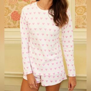 LAKE pajamas set pink hearts long sleeve top shorts Pima cotton size medium